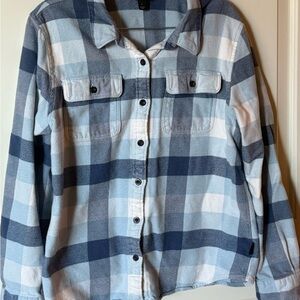 Blue Plaid Soft Flannel Button-Up Shirt size L-women’s